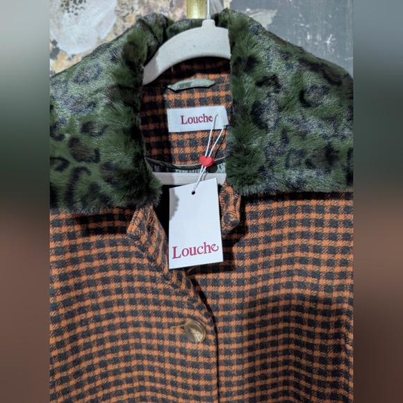 Louche London Dryden Cottage Check Faux Fur Wool Blend A-Line Coat Size US 8 NWT - Picture 6 of 9